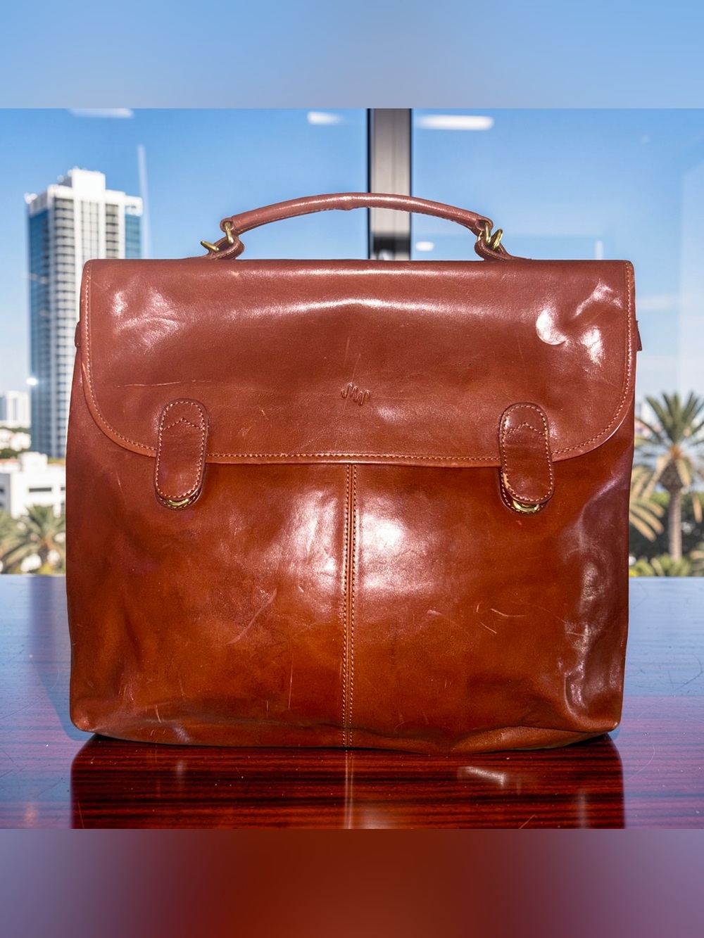 Monsac Messenger Bag Briefcase Travel Crossbody Caramel Leather VTG Nordstrom